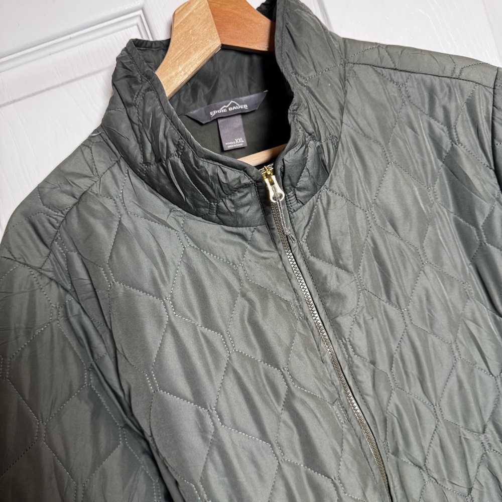 Eddie Bauer Quilted Jacket Women’s XXL Olive Green Lightweight Zip Coat - Picture 2 of 8